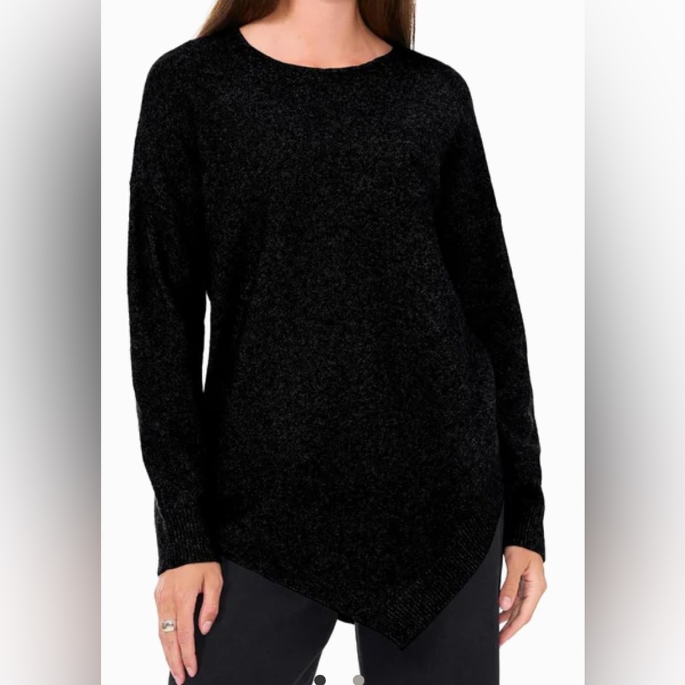 Vince Camuto Womens Black Asymmetric Knit Crewneck Sweater NWT